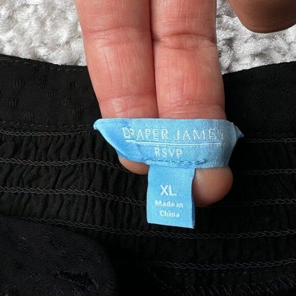 Draper James RSVP Elbow Sleeve Button Front Top Black - Picture 3 of 6